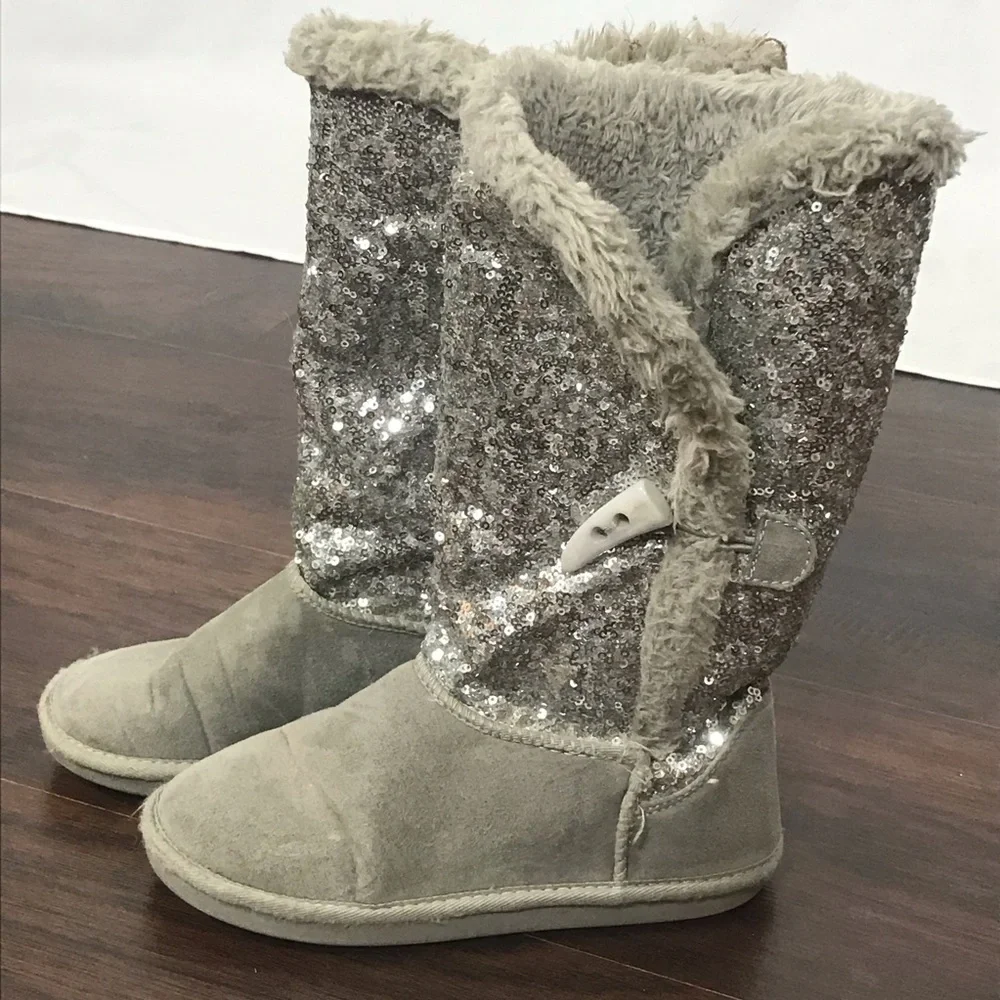 {Justice} Sequin Faux Fur Lined Boots